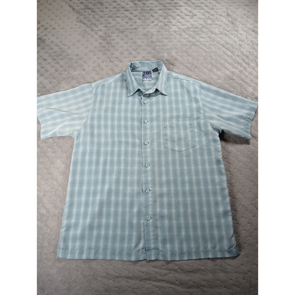 E-Two Mens Light Blue Plaid Short Sleeve Button Down Shirt Large Casual Textured - Picture 1 of 5